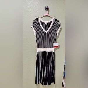Signature by Sangria Black and White Striped Dress NWT Size M